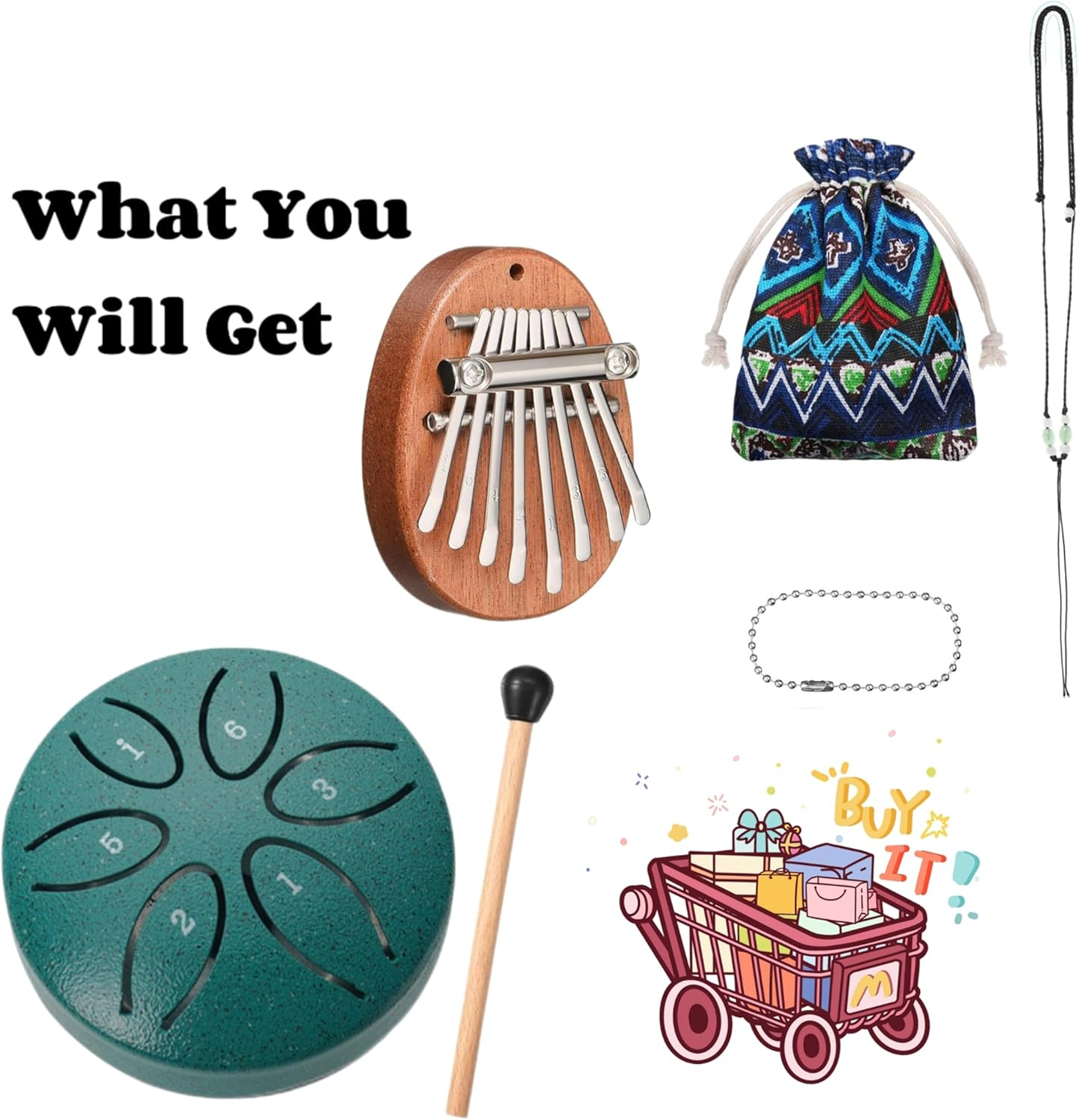 2 PCS Mini Musical Instruments,Mini Kalimba and Mini Rain Drum,8 Keys Mini Finger Thumb Piano and 6-Note Steel Tongue Drum,For Adult Kid Musical Education (Green)