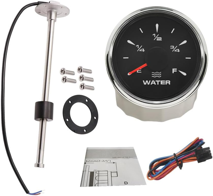 ELING 52Mm Water Level Gauge with 8 Colors Backlight with 150Mm Water Level Sending Unit 0-190Ohm Sensor for Car Boats