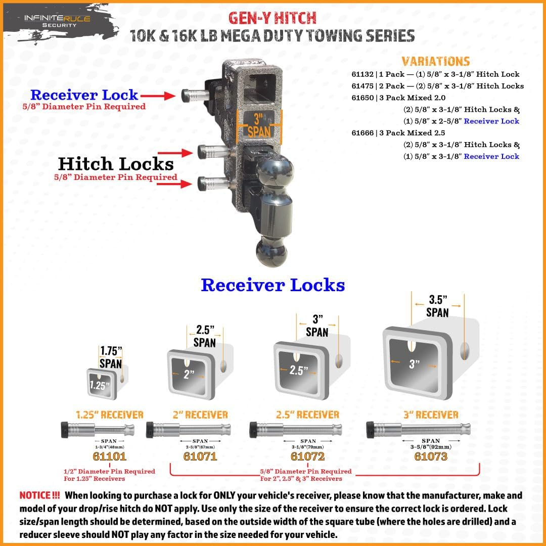 61132 | Hitch Lock for Gen-Y Hitch Mega Duty 10K LB & 16K LB Series - Fits Adjustable Ball Mount Only - Does NOT FIT Vehicle Receiver