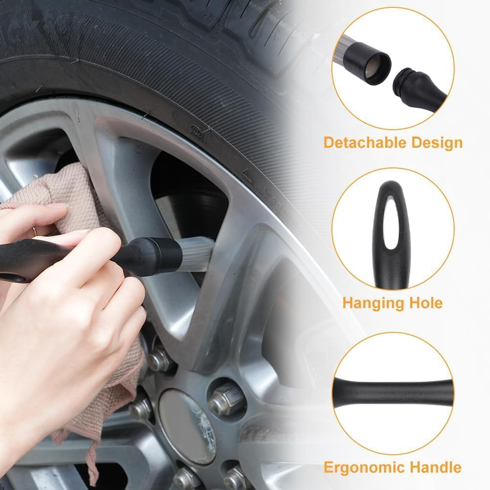 4 PCS Car Detailing Brush Set, Car Brush Interior, Car Detailing Brushes Duster with Soft Bristles, Car Cleaning Brush Dust Removal Brushes Tool for Interior/Exterior Automotive Trim Wheel Rim image number 4