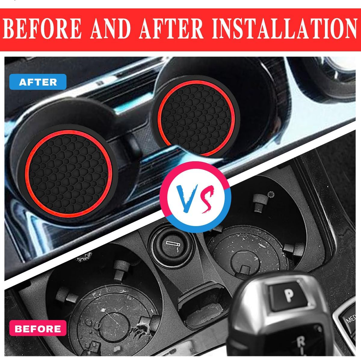 4PCS Car Cup Holder Coasters, Dustproof Automotive Interior Accessories Mat,2.75 Inch Non-Slip Insert Water Bottle Holder Pads, Universal for Vehicles, Trucks, Rvs and More (Black/Red) - Black/Blue image number 6