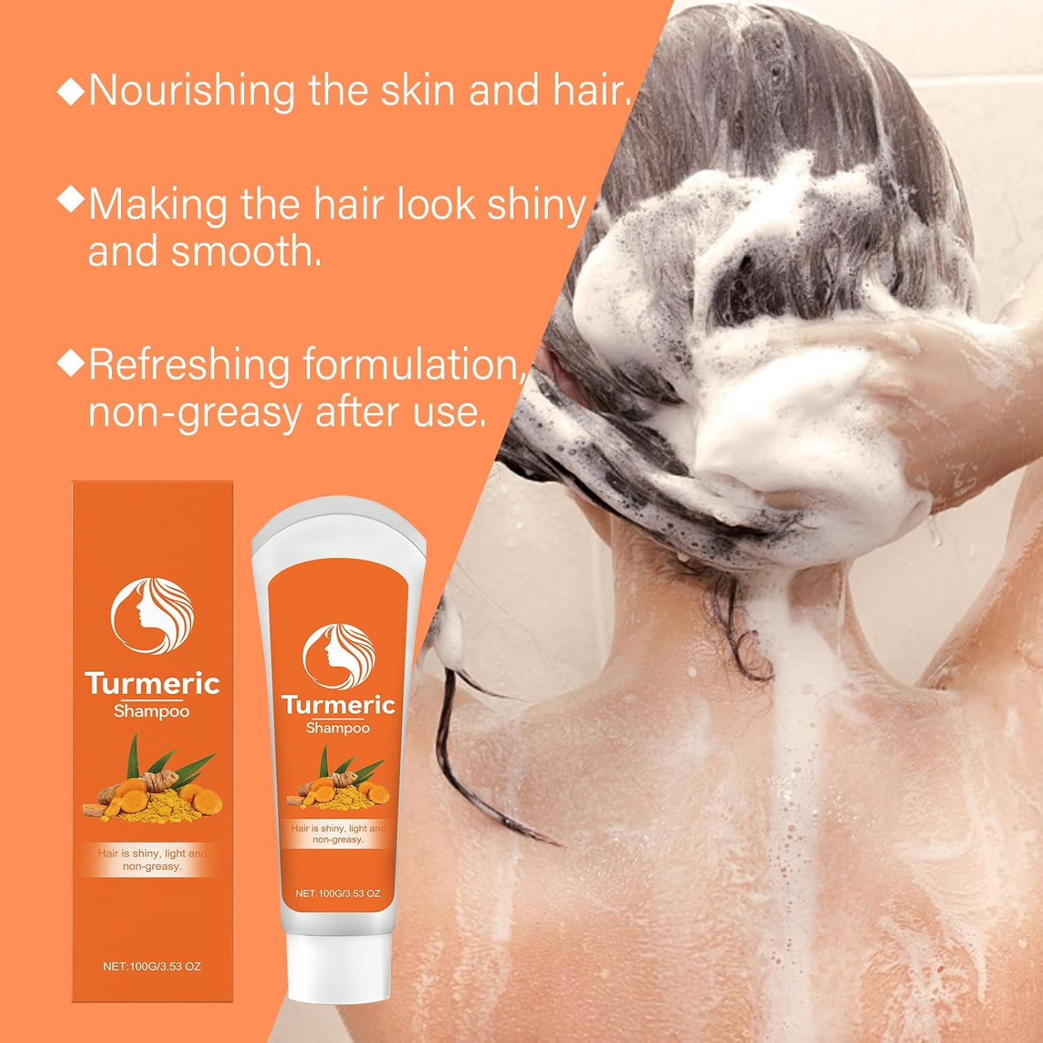 Turmeric Shampoo, Deeply Cleansing for Oil Hair, anti Loss and Frizzing, Relieves Dandruff, Nourishing & Strengthening for Thinning, Damaged and Dry Hair, Thickening Volumizing Shampoo (2Pcs) - 3Pcs image number 7