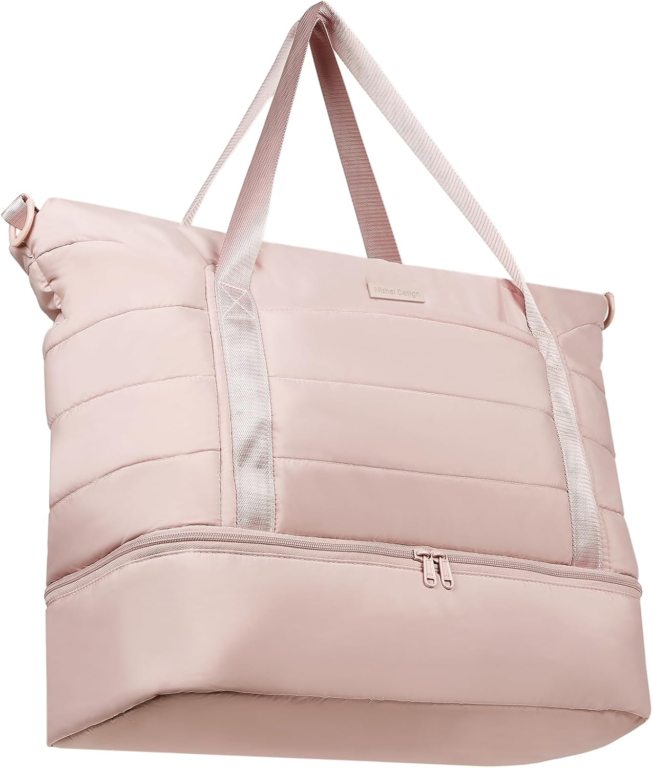 NISHEL Double-Layer Weekender Bags for Women, Personal Item Duffle Bag with Shoes Compartment, Large Capacity Travel Bag, Overnight Luggage Bag with Pocket, Pink image number 4