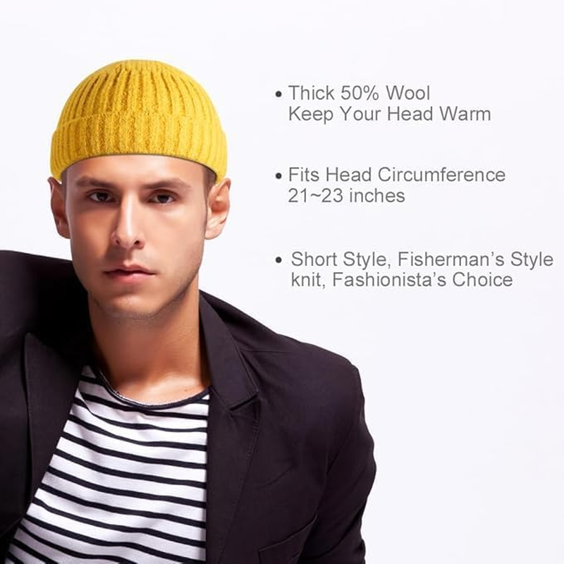Xyzabcds Wool Knit Trawler Beanie Hat, Short Fisherman Skull Cap Knit Cuff Beanie Cap for Men Woman image number 5
