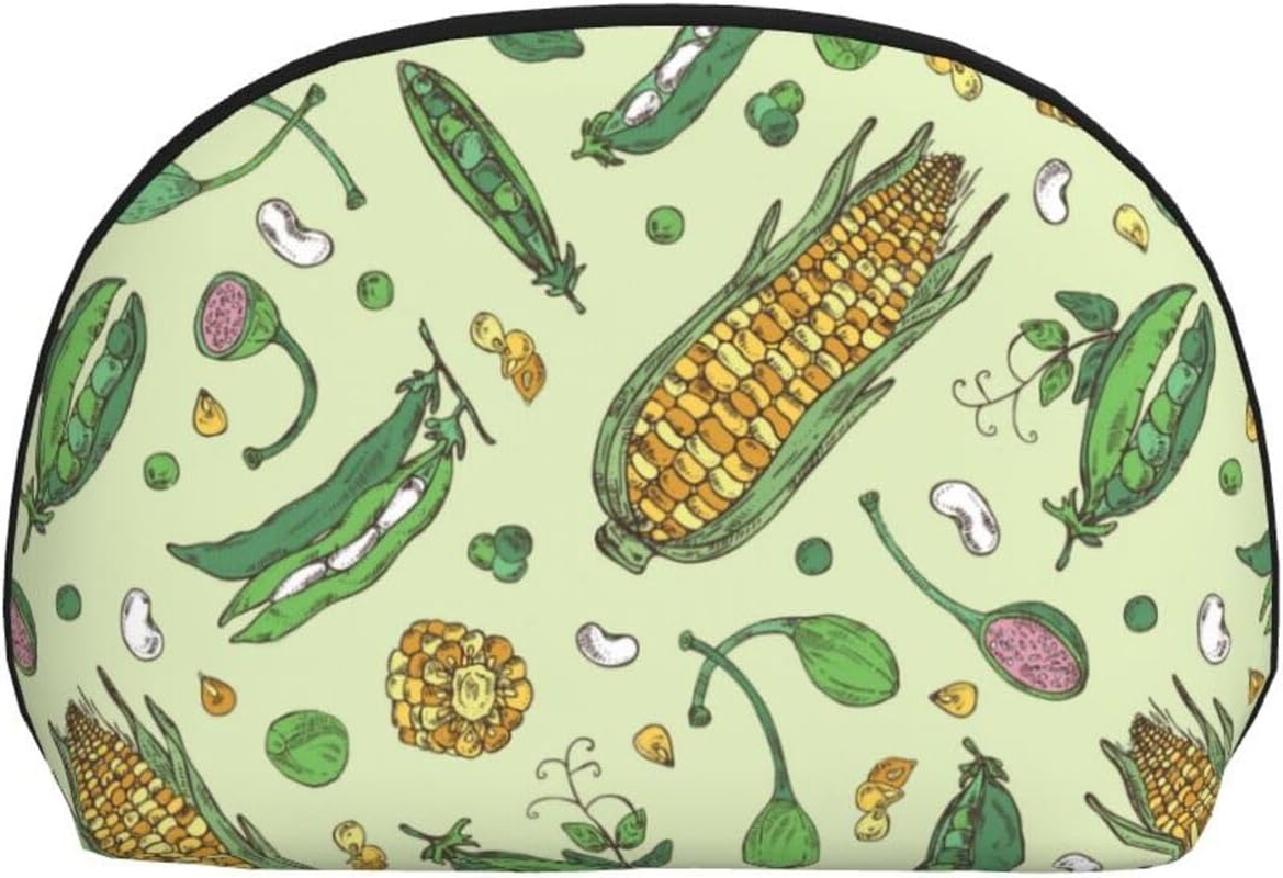 Cozimangoe Coin Pouch Makeup Bags Set, 2 Piece Shell Shape Cosmetic Bag with Pockets for Daily Travel Handbag Lipstick Keys Toiletry, Personalized Corn Peas Pod Beans Pod Caper image number 6