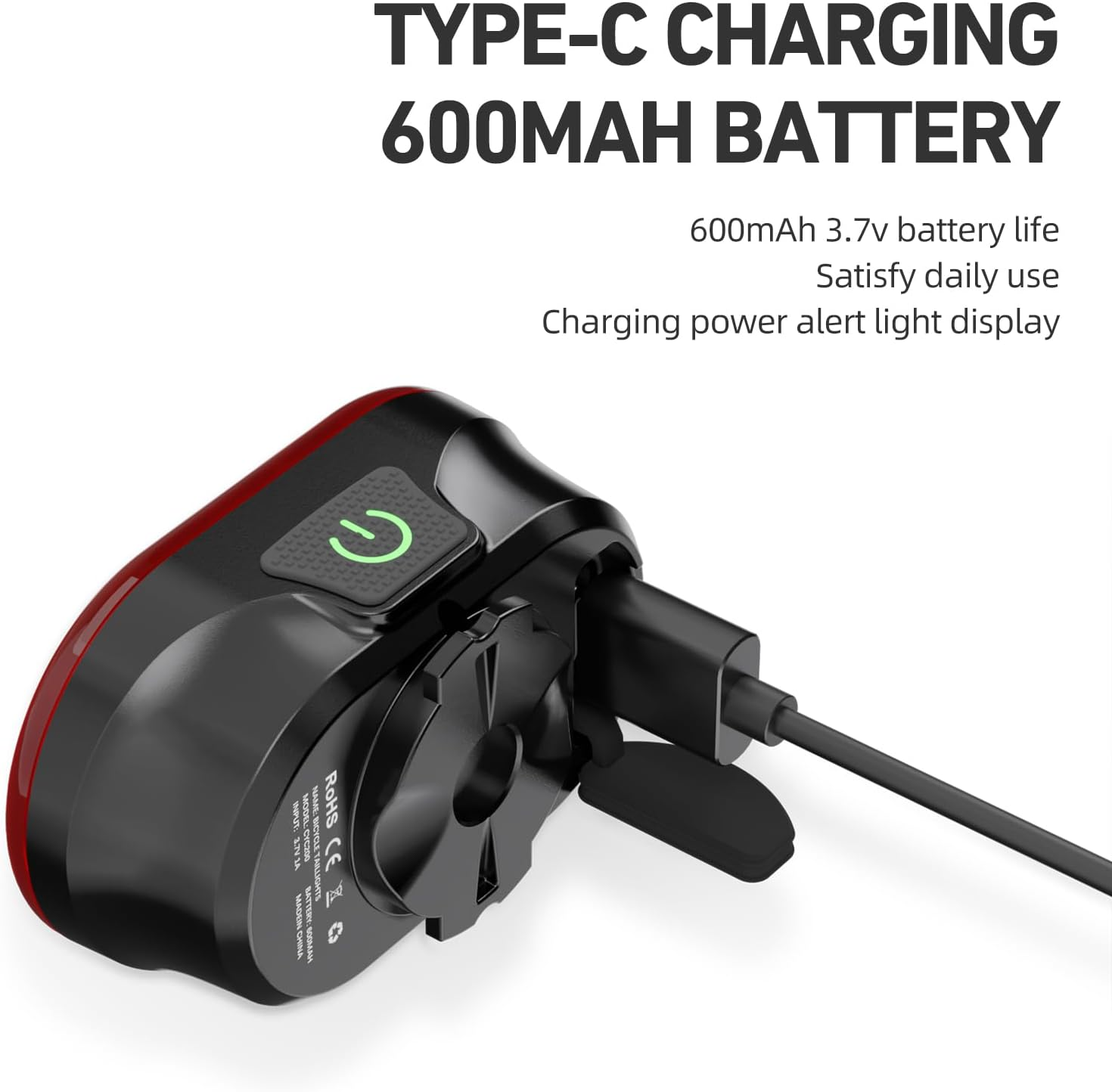 CYCLAMI Smart Bike Rear Lights，Brake Sensing Bicycle Lights,Type-C Rechargeable Super Bright Lights with 20 Flowing Modes,600Mah IPX6 Waterproof for Night Riding/Cycling Safety/Camping/Backpack image number 4