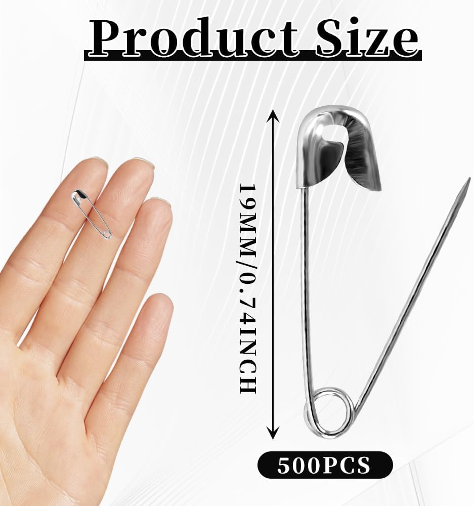 Small Safety Pins 500PCS 19Mm Safety Pin Clothes Pins, Silver, Classic Style, Ideal for Clothes, Crafting, Jewelry Making, Sewing, Kilt Pin image number 4