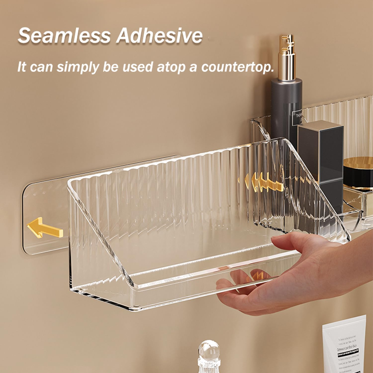 MORNITE 3 Pcs Medicine Cabinet Tray Organizer, Small Adhesive Bathroom Vanity Floating Shelves Storage for Toilet, Mirror Cabinet, Wall, Countertop, Clear image number 6