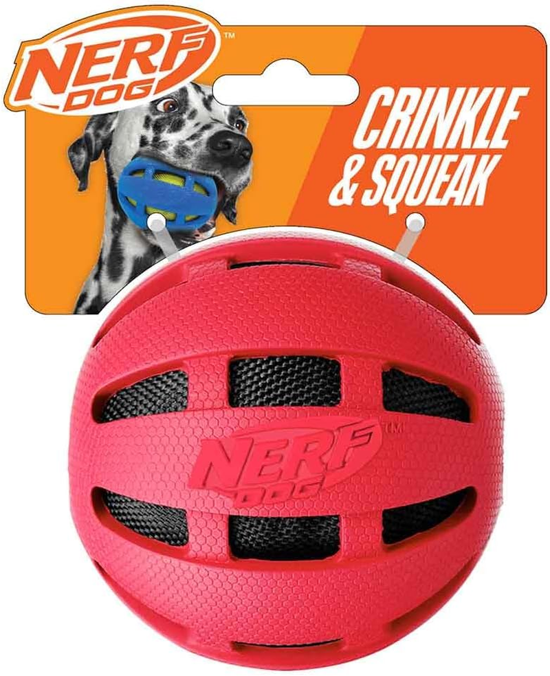 Nerf Dog Crunch and Squeak Rubber Ball Dog Toy, Medium/Large, Blue