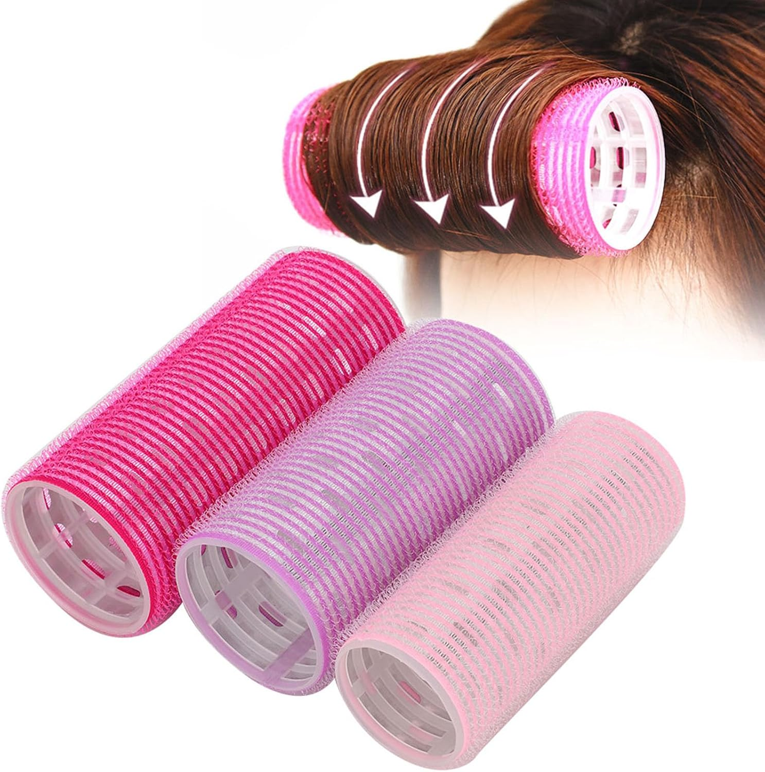 Lvifloae 3 Pieces Hair Rollers Set Self Adhesive Hair Rollers Portable Handle Styling Curlers Hairdressing Tool for Blowout Look Long Medium Short Thick image number 1