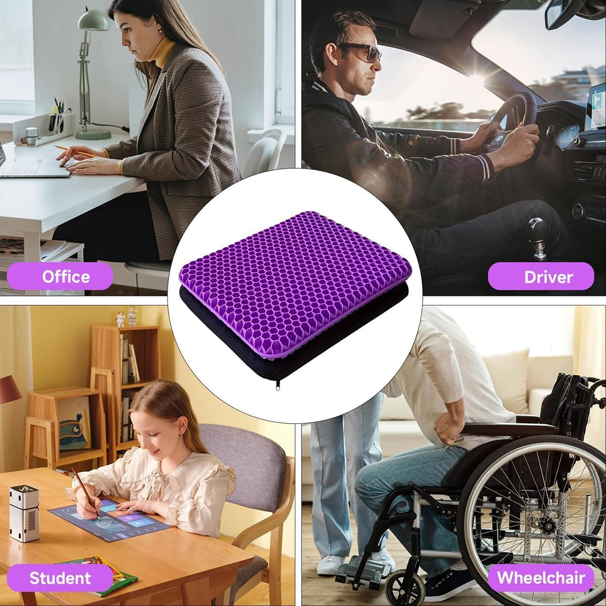 AIMALL Gel Seat Cushion Honeycomb Design Large Size 15In/15.7In/16.5In/18.5In, Silicone Cooling Pad with Non-Slip Bottom & Breathable Cover for Office, Car, Home image number 1