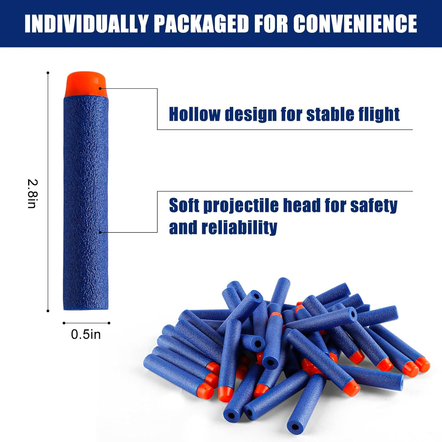 Refill Darts Bullets Compatible with Nerf Guns N-Strike Elite Series, Refill Darts Premium Foam Bullets Pack with Portable Storage Bucket image number 5