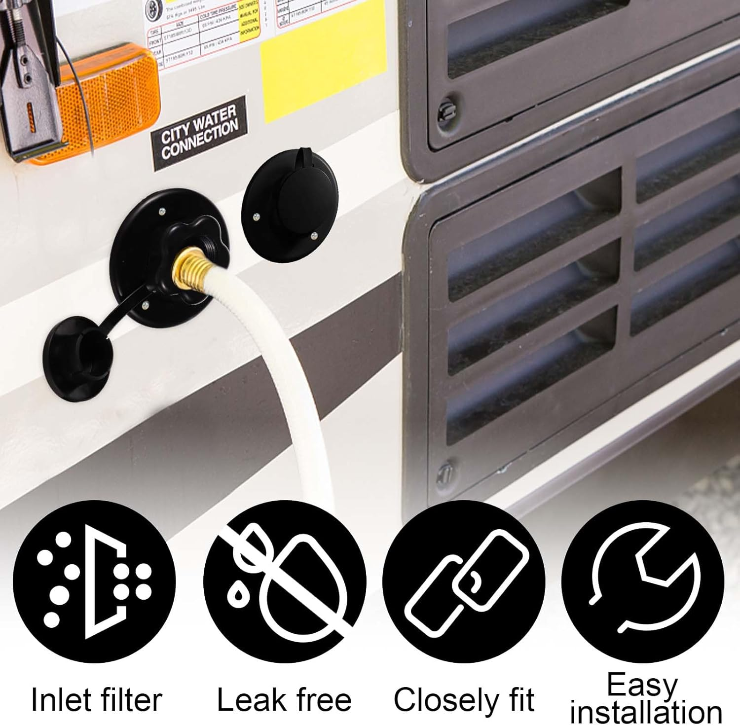 SAVITA RV Water Inlet with Check Valve, Brass Threaded Pipe RV Water Hookup Inlet RV Water Inlet Connection Camper Water Hookup Connector RV City Water Fill Inlet Flange for Camper Van RV (Black) image number 4