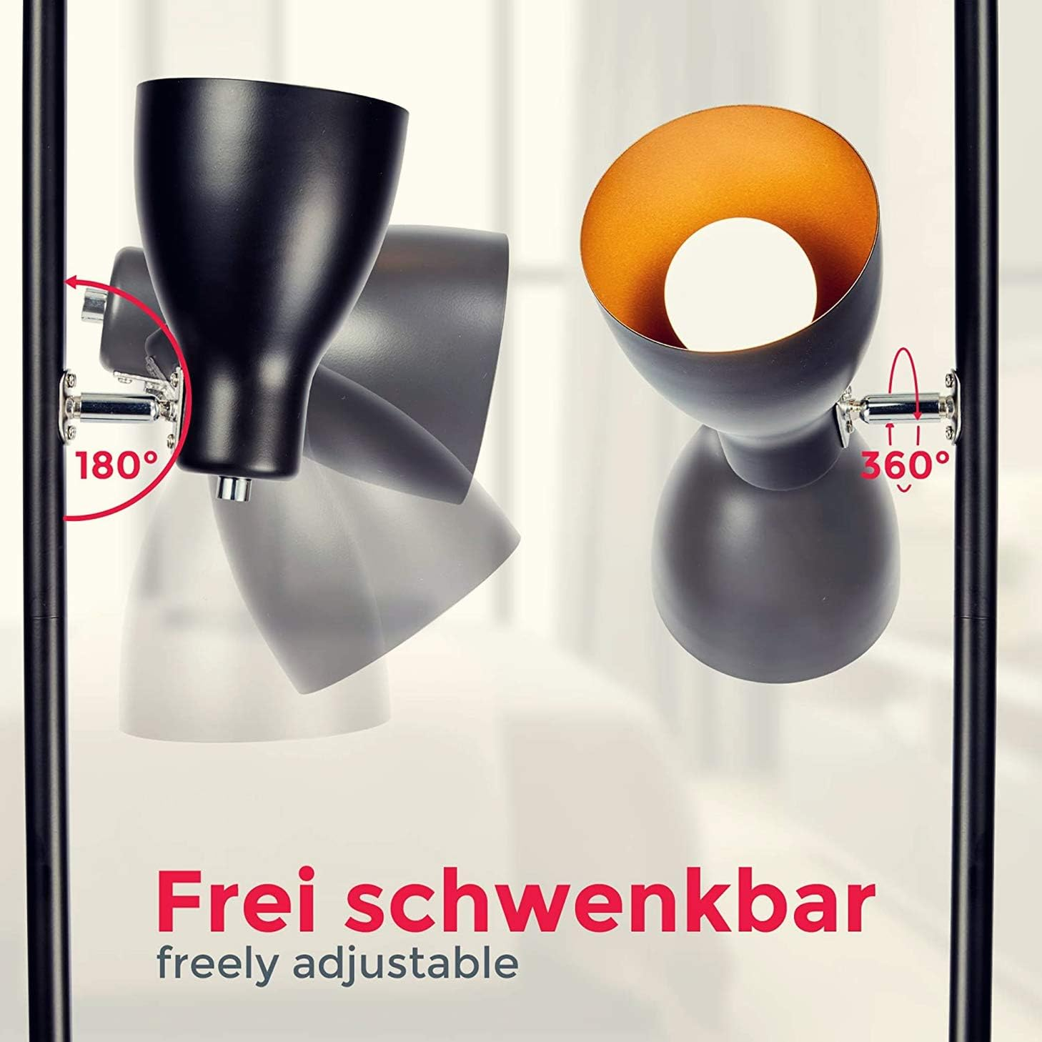 Osasy Tree Adjustable Floor Lamp, Retro Metal Black/Gold, E27 Socket Max. 25 W, 3 Lights, 166 Cm Spotlight Floor Lamp Industrial for Reading Living Room Bedroom Office image number 3