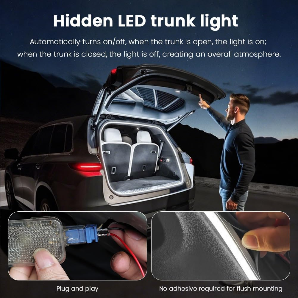 Car Boot Light Strip, Car Trunk Light Strip, Boot Lighting LED, Automatic Sensor Tail Box LED Strip Lights for Car Boot Interior Lighting Decoration (White, 2 M) image number 2