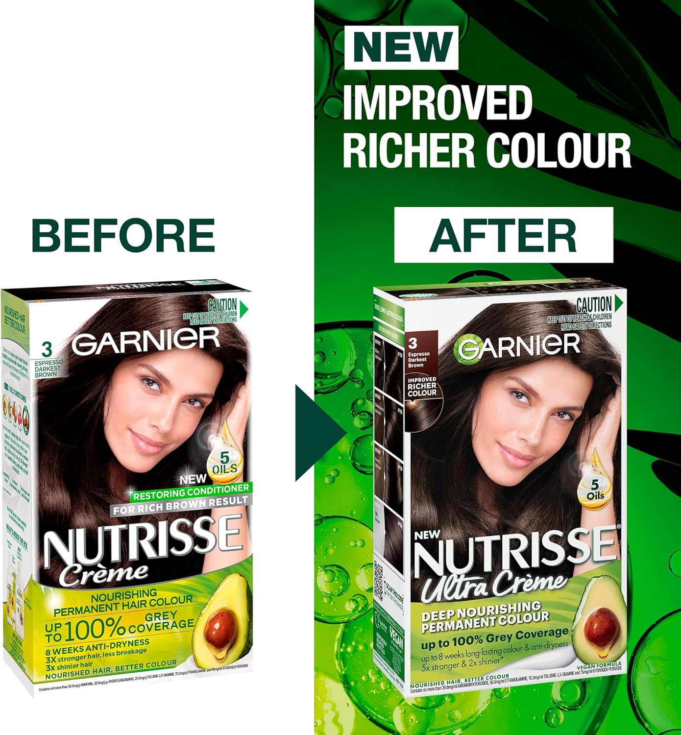 Garnier Nutrisse Permanent Hair Colour 3 Espresso Darkest Brown image number 2