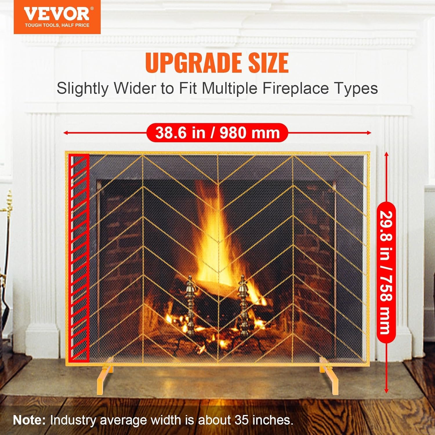 VEVOR Fireplace Screen Single Panel, Sturdy Iron Mesh Fireplace Screen, 980(L) X758(H) MM Spark Guard Cover, Simple Installation, Free Standing Fire Fence Grate for Living Room Home Decor Modern image number 6
