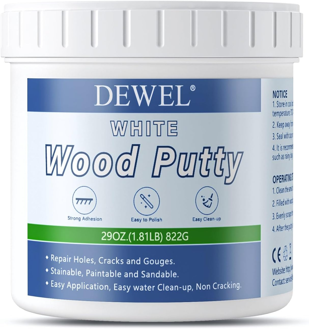 DEWEL Wood Putty, White Wood Filler, New Upgrade Putty Filler Paintable, Stainable, Sandable, Furniture Repair Kit Quickly Restore Hole, Floor, Door