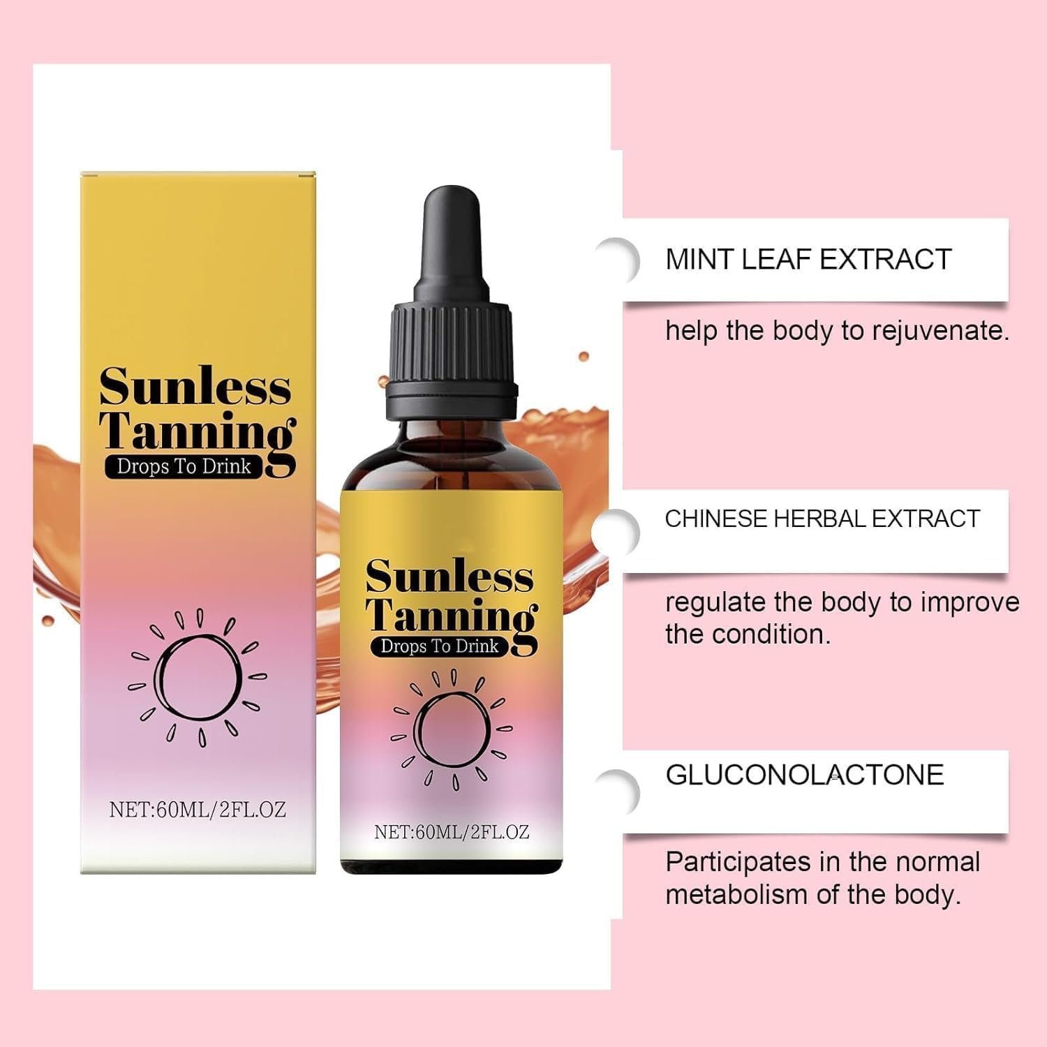 60Ml Oral Tanning Drops, Sunless Tanning Drops to Drink, Nourishing and Moisturizing Bronzing Tanner (1PCS) - 3Pcs image number 3