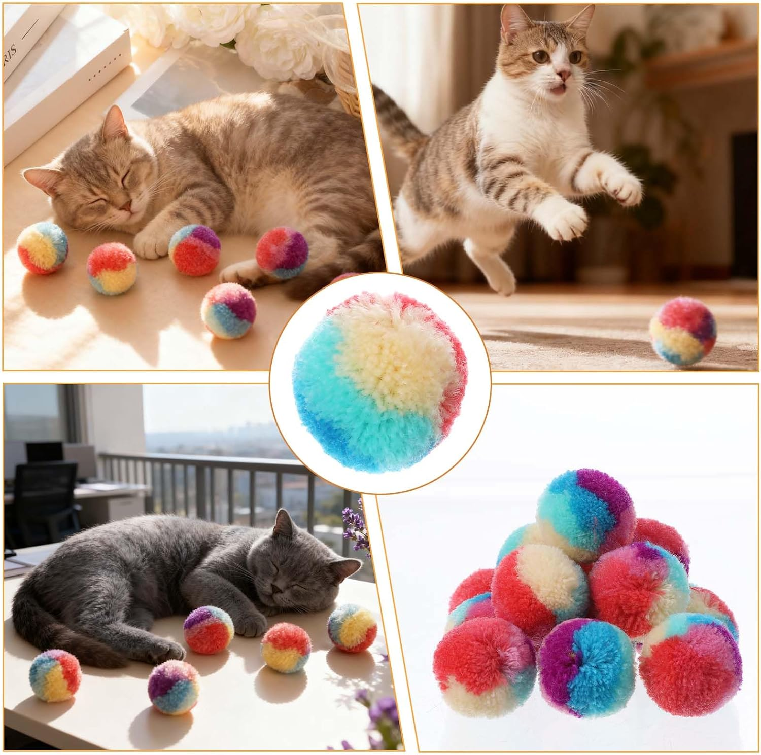 Xindojuz 20 PCS Cat Pom Pom Balls, Assorted Color Fur Toy Kitty Yarn Puffs, Small Plush Interactive Soft Fuzzy Kitty Toy Balls for Indoor Pet Cat Kitten Teething, Chasing & Self Play, 0.98 Inch image number 1