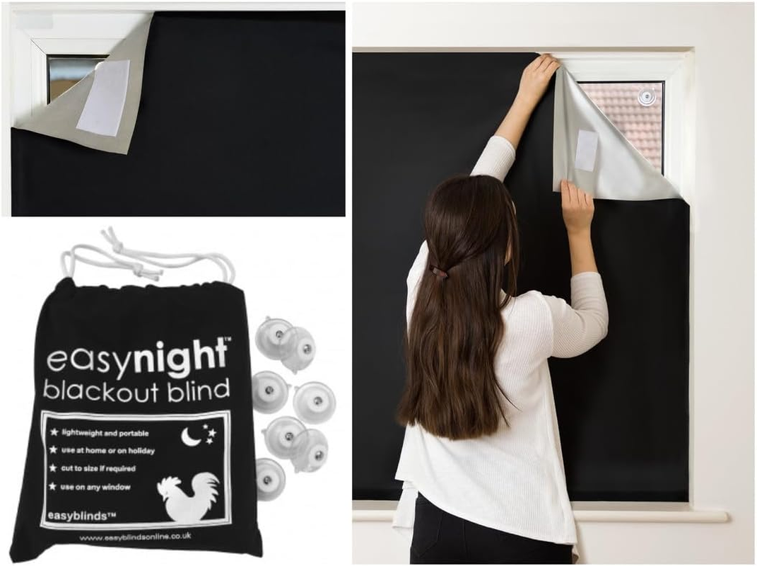 Easynight Large Portable Blackout Blind - 100% Light Blocking Material | Fits Windows up to 200X145Cm | No Drill | Suction Cups | Self-Adhesive | Customisable | Temporary, Permanent Use for Home image number 2