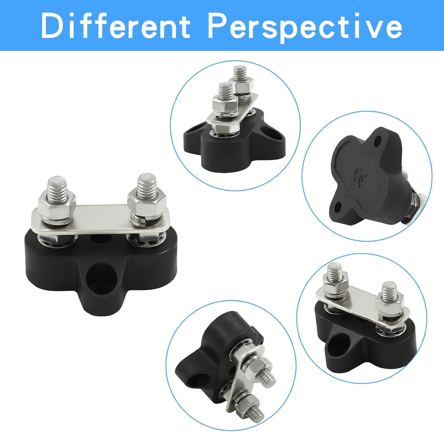 Dual Terminal Stud, M8 Terminal Stud,5/16" Dual Studs Battery Junction Post，48V Positive & Negative Ground Insulated Post with 4 Mount Screw for Truck, Car, RV, Boat,Positive&Negative