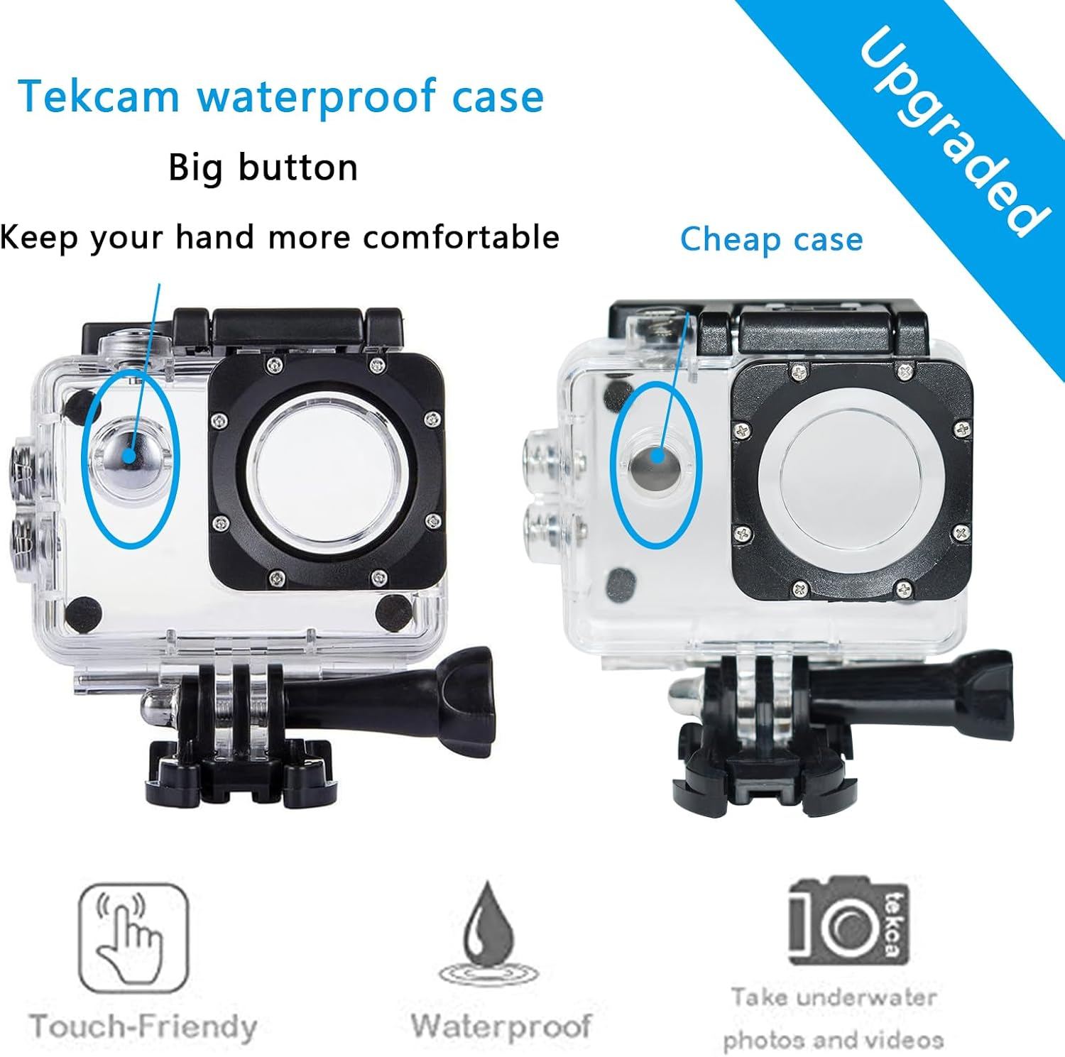TEKCAM Professional Waterproof Case for DBPOWER 4K Waterproof Action Camera 12MP / AKASO EK7000 EK5000 / ODRVM Full HD Sports Camera Housing Case Underwater Shell image number 3