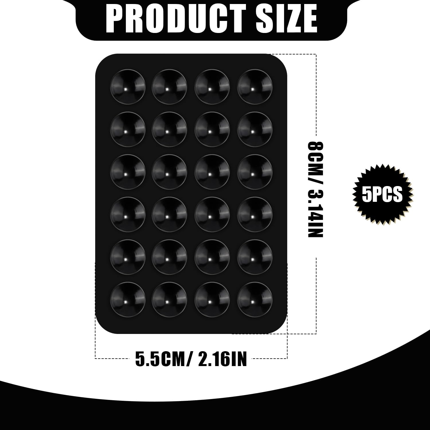 5Pcs Silicone Suction Cup Phone Holders, Multipurpose Phone Suction Mount for Car Phone Mini Suction Cup Mat Suction Phone Case Adhesive for Mobile Power, 24 Suction Cups, Black, 2.17 X 3.15In