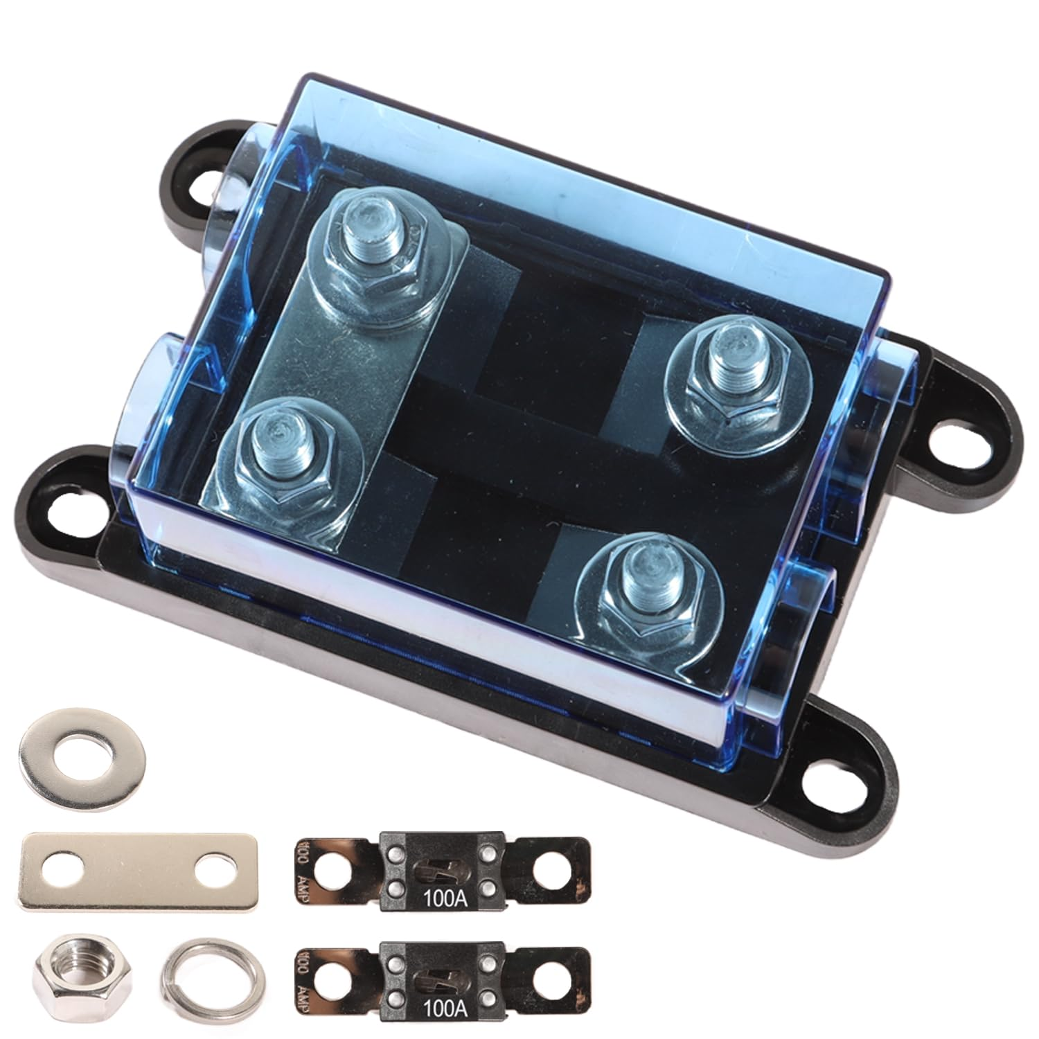 Ktolplao 2-Way MEGA/ANM Fuse Holder with Clear Window 100A Bolt down Fuse Holder 12-48V DC for Automotive Repair Car Audio Inverters
