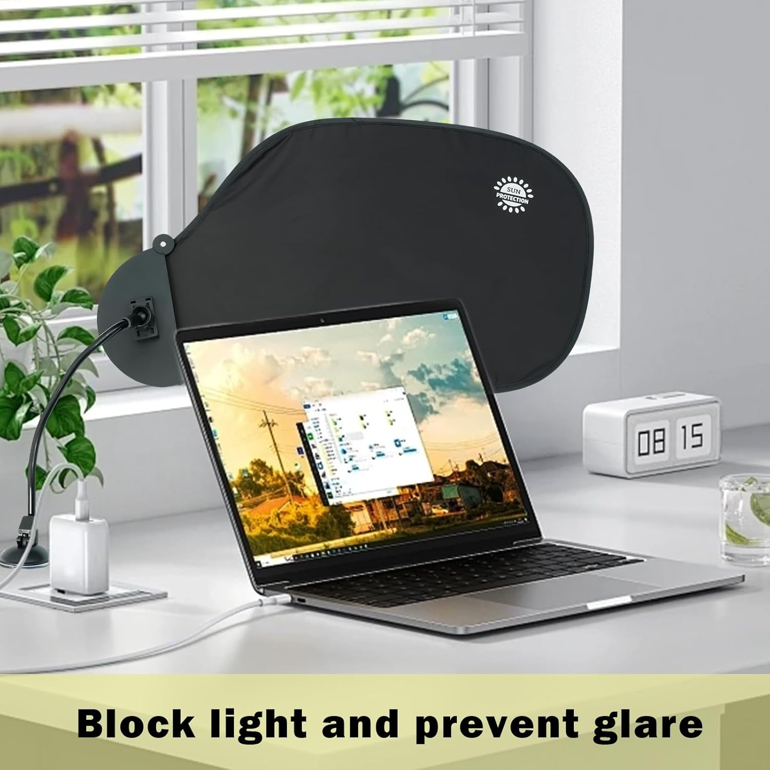 Office Cubicle and Desk Shade, Laptop Sun Shade for Working Outside, Adjustable Bendable Office Desk Shade and Cubicle Shade, Anti-Glare Laptop Visor with Suction Cup for Laptop Computers Car image number 3