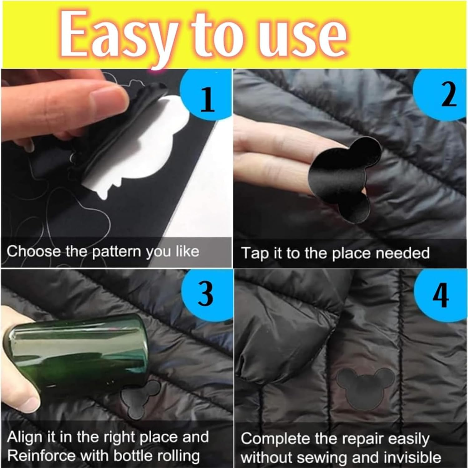 12 Sheets Repair Patches for down Jackets,Non-Marking Repair Torn Hole Patch Sticker,Waterproof Fabric Repair Patch,Multi Sizes & Shapes,For Coat Clothing Tent Sleeping Bags Ski Pants Holes Fixing image number 3