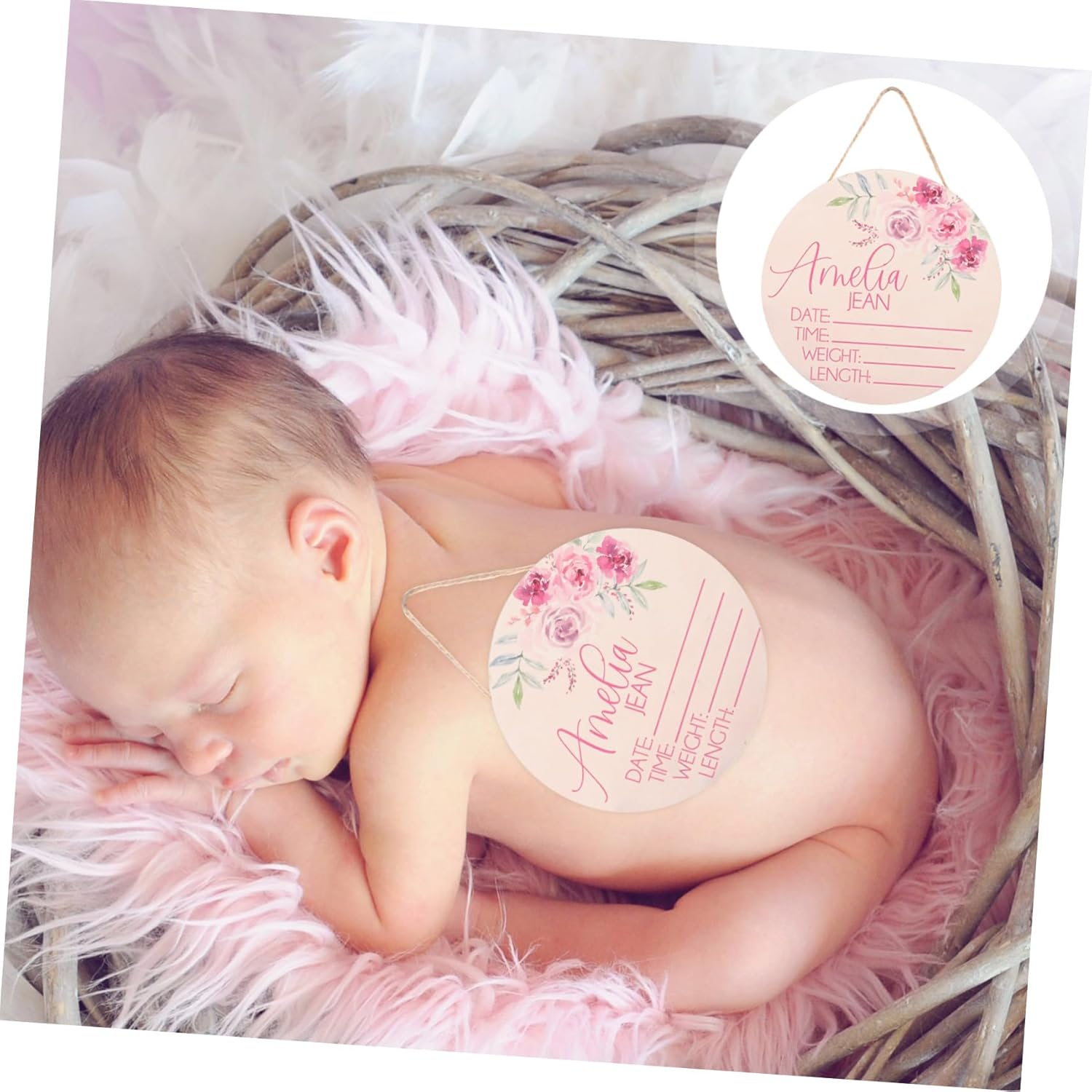 2Pcs Wooden Name Sign Announcement Sign Birth Announcement Nursery Decor for Newborn