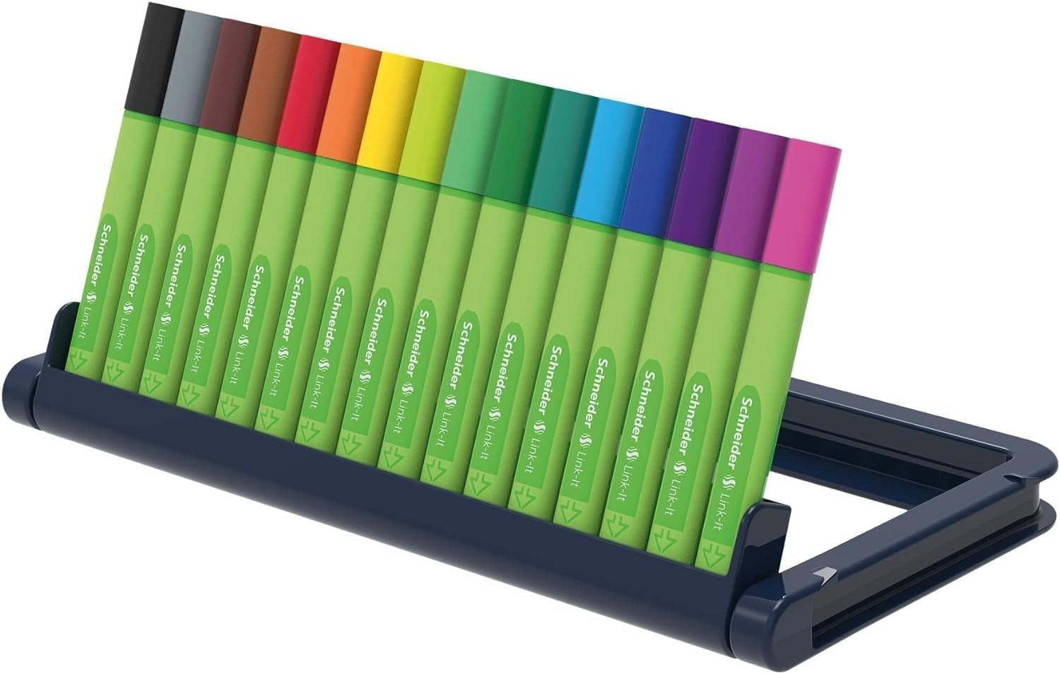 Schneider Link-It Fineliner with Stand-Up Case, 0.4Mm, 16 Pieces, Assorted Colors (191292)