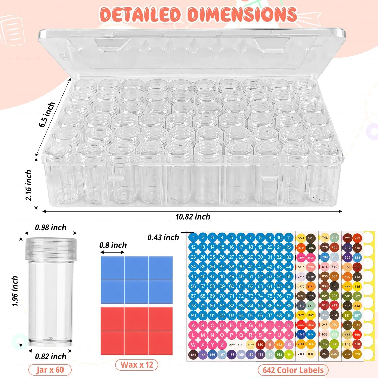 TCSYLSC Diamond Painting Storage Containers Set, 60 Grids Bead Organizer & round Painting Labels & 12 Pcs Dispense, Perfect for DIY Diamond Art Craft & Jewelry Bead Storage