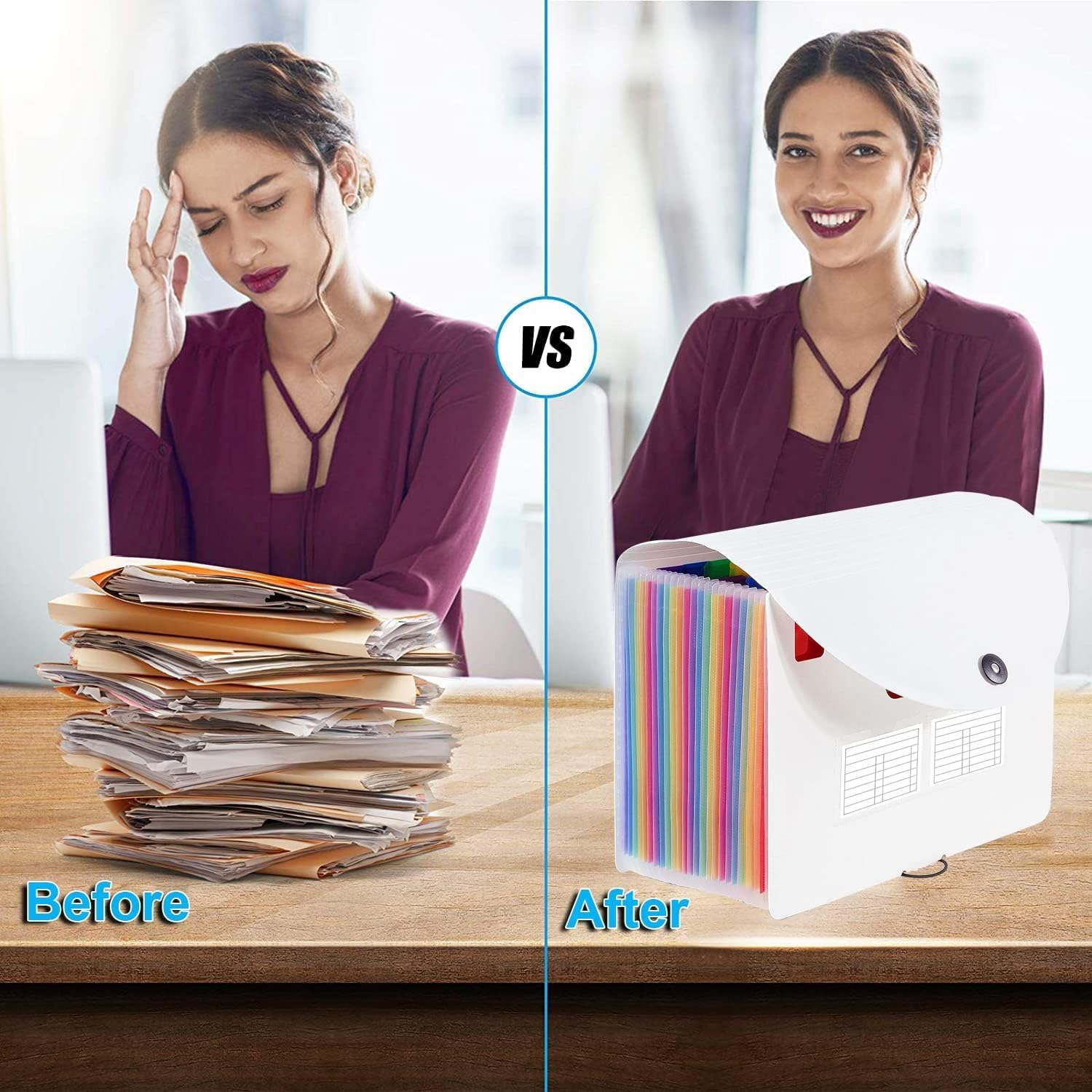 GIOD Accordion File Organizer, Expandable Folder with Cover 24 Pockets,Portable File Organizer Box with Color Labels to Store and Hold Documents,Tickets,Receipts,Cards,A4 Stationery Standard (White) image number 3