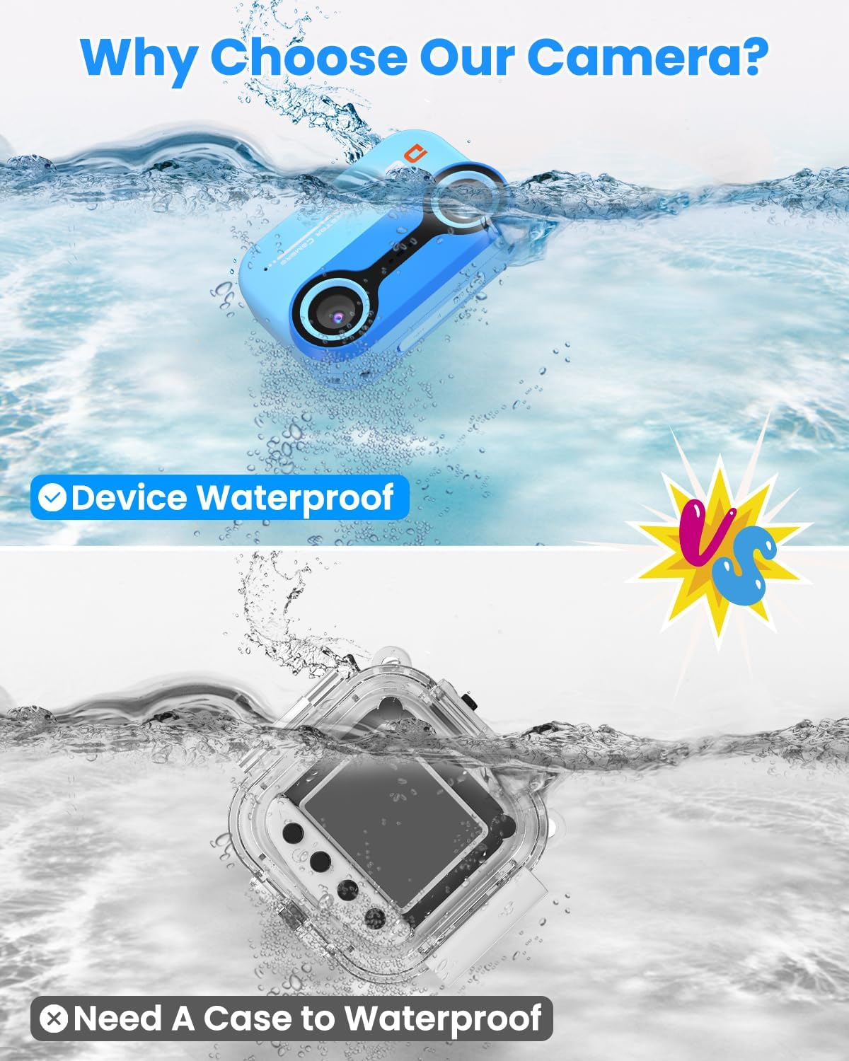10FT Underwater Camera for Kids, Kids Waterproof Camera, 1080P Video Camera for Snorkeling, Christmas Birthday Gifts Pool Toys for Boys Girls Ages 4-12, Toddler Digital Action Camera with 32GB Card image number 6