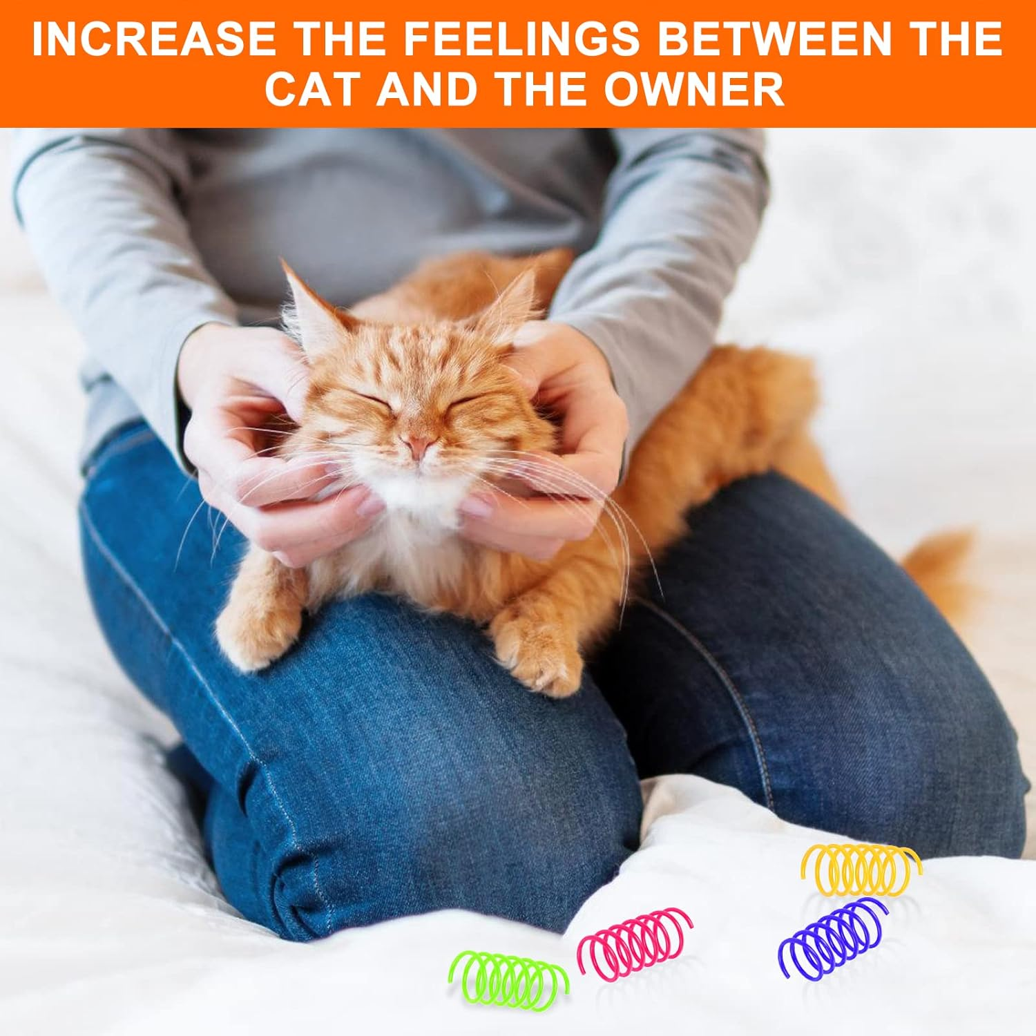 Cat Spring Toy for Cats, Pack of 100 Cat Spring Toys, Interactive Cat Toy, Plastic Spiral Feathers, Spiral Cat Toy, Wide Colourful Spiral Feathers, Spring Spiral for Cat image number 4