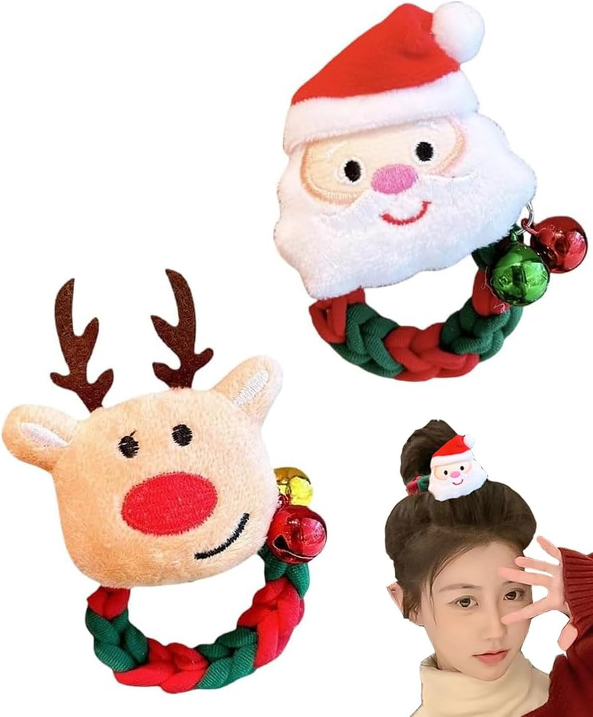 Pack of 2 Christmas Hair Accessories, Hair Bobbles Girls Christmas, Fluffy Women'S Hair Band, Children'S Reindeer Christmas Tree Santa Scrunchies Bands, for Santa Hair image number 1