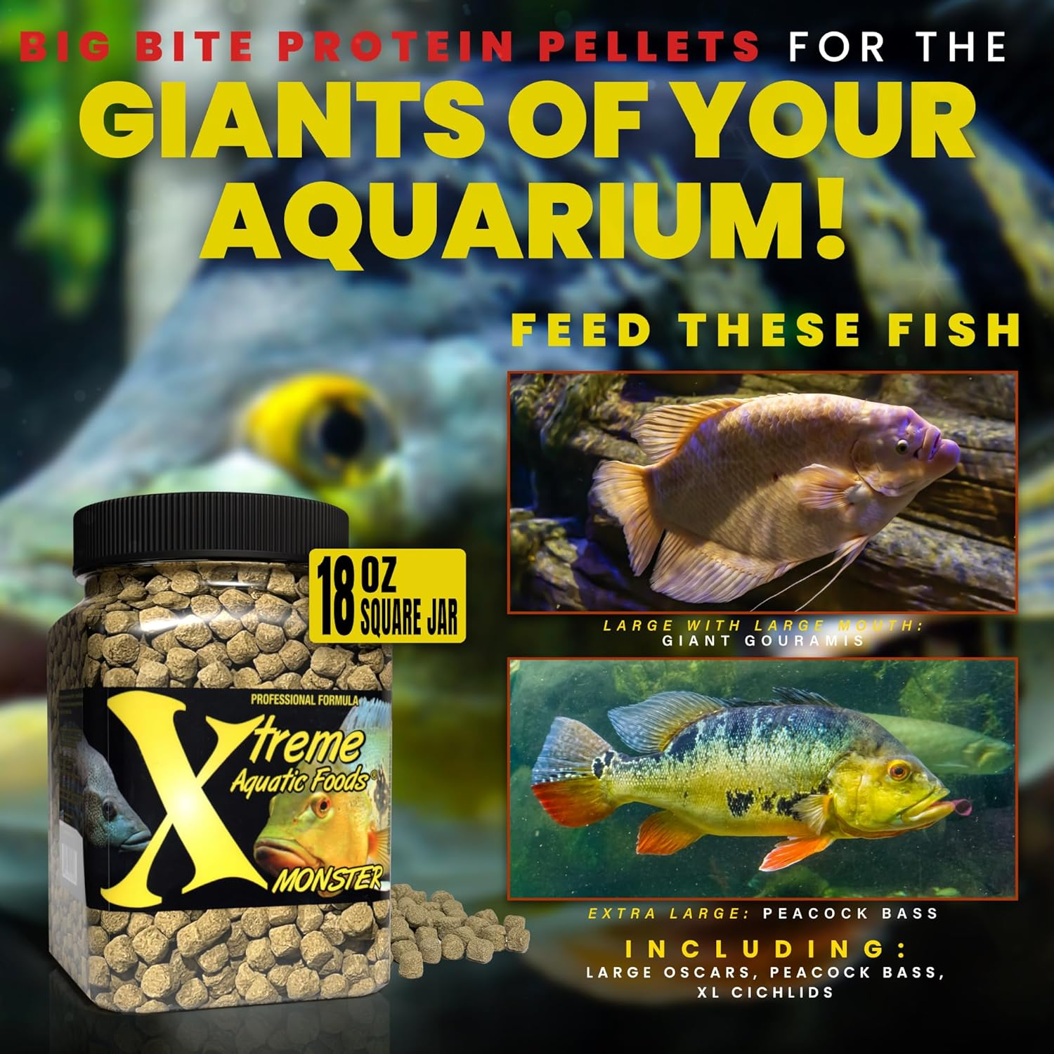 Xtreme Aquatic Foods Monster 9Mm Sinking Pellets Fish Food 510 Grams (18Oz) - for Jumbo, Large, Predatory, Carnivorous Fish, Cichlids, Peacock Bass, Also Suitable for Fry and Turtles image number 5