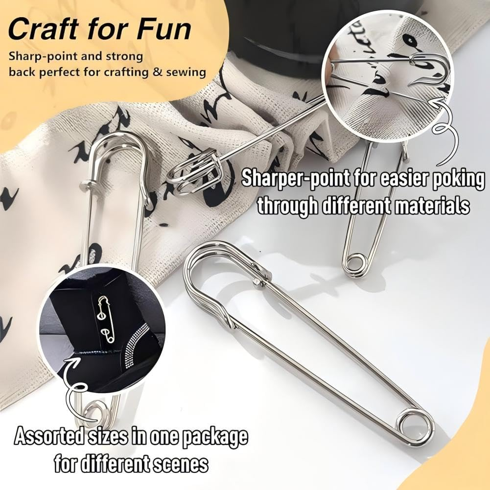 48 Pcs Heavy Duty Safety Pins, Assorted Sizes 1.9",2.95",3.94", Large Safety Pins, Pack of 48 Strong Sturdy Bulk Pins, Heavy Duty Pin Bulk for Clothes Leather Canvas Blankets Crafts Skirts Kilts