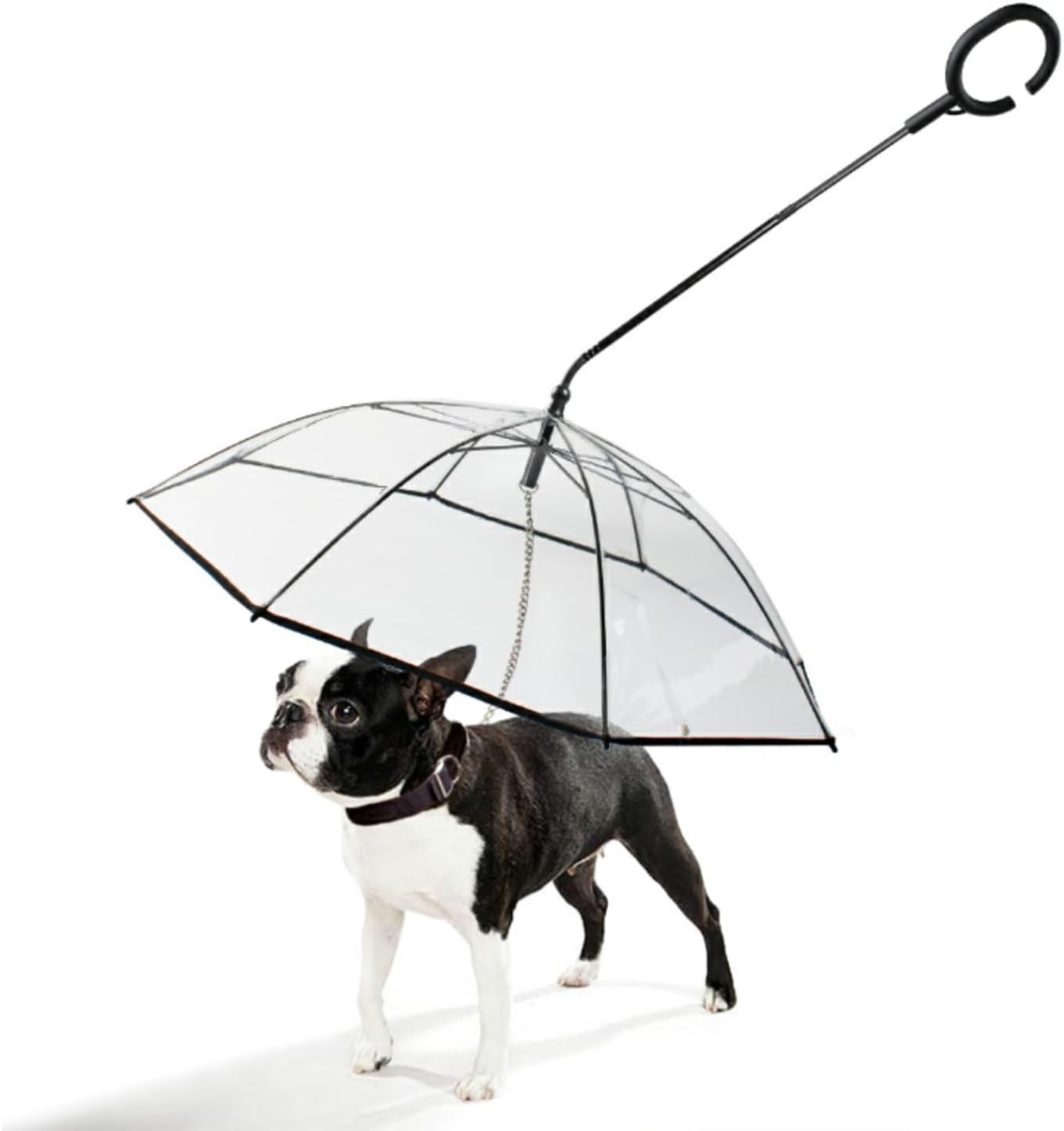 MOMOGEE Adjustable Pet Umbrella with Detachable Leash - Transparent Rainproof Umbrella for Dogs, C-Shape Ergonomic Handle, Waterproof Cover for Small/Medium Pets image number 1
