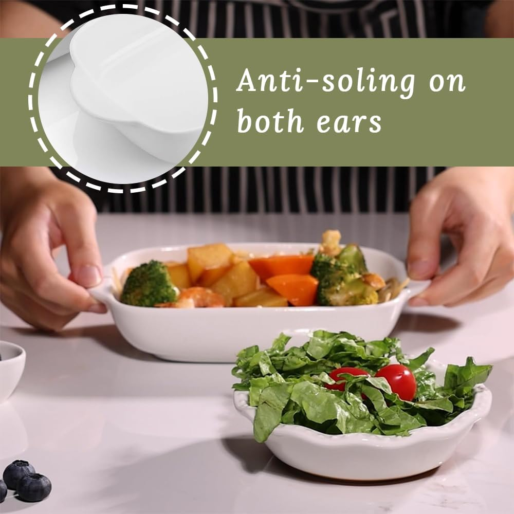 GUDAJIN Four-Piece Bakeware Set, White Ceramic Baking Tray for Daily Baking Cakes, Rectangular Baking Tray with Handles, Suitable for Cooking, Banquets and Kitchens image number 2