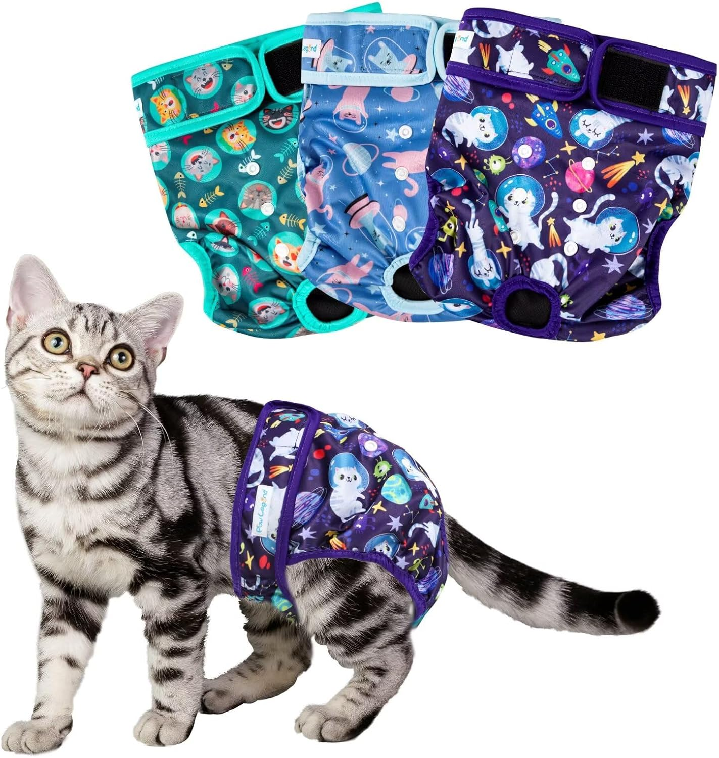 Paw Legend Cat Diapers for Female Cats Spraying Washable Reusable Kitten Diapers for Cats Incontinence Pet Diapers (3 Pack, Medium)