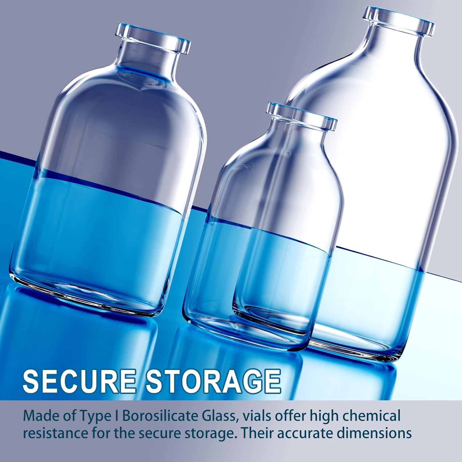 ZHANXUBIO Sterile Glass Vials with Sealing Cap and Self-Healing Butyl Rubber Injection Port, Buckle Cover, Sample Vials, Individually Sterilised, Pack of (4Pcs.100Ml) image number 3