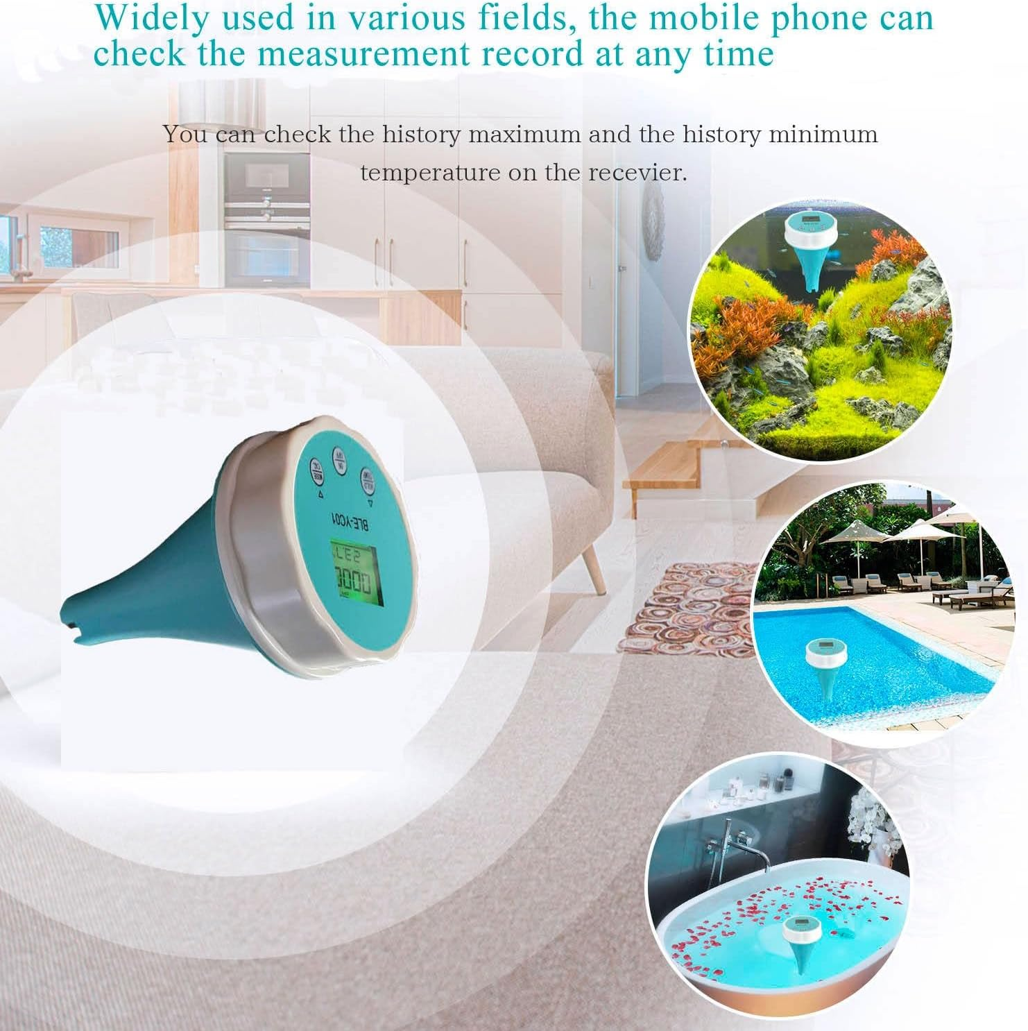 Pool Water Quality Tester Bluetooth Pool Monitor Digital Temp Chlorine, 6 in 1 Pool Thermometer, PH CL EC TDS ORP Temperature for Swimming Pool, Aquarium, Laboratory image number 1