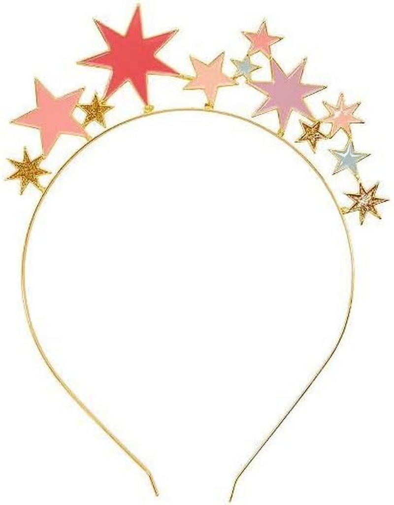 Pink and Gold Glitter Star Headpiece | Alloy Headband Accessory for Birthday, Virtual Zoom Party, Festival, Fireworks Night, Fancy Dress, Her, Children