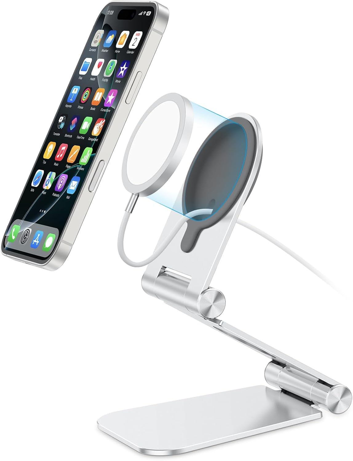 OMOTON Stand for Magsafe Charger, Foldable Phone Stand Holder for Magsafe Accessories， Compatible with Iphone 16/15/14/13/12 Pro Max/Pro, [Charger for Magsafe Not Included], Silver image number 1