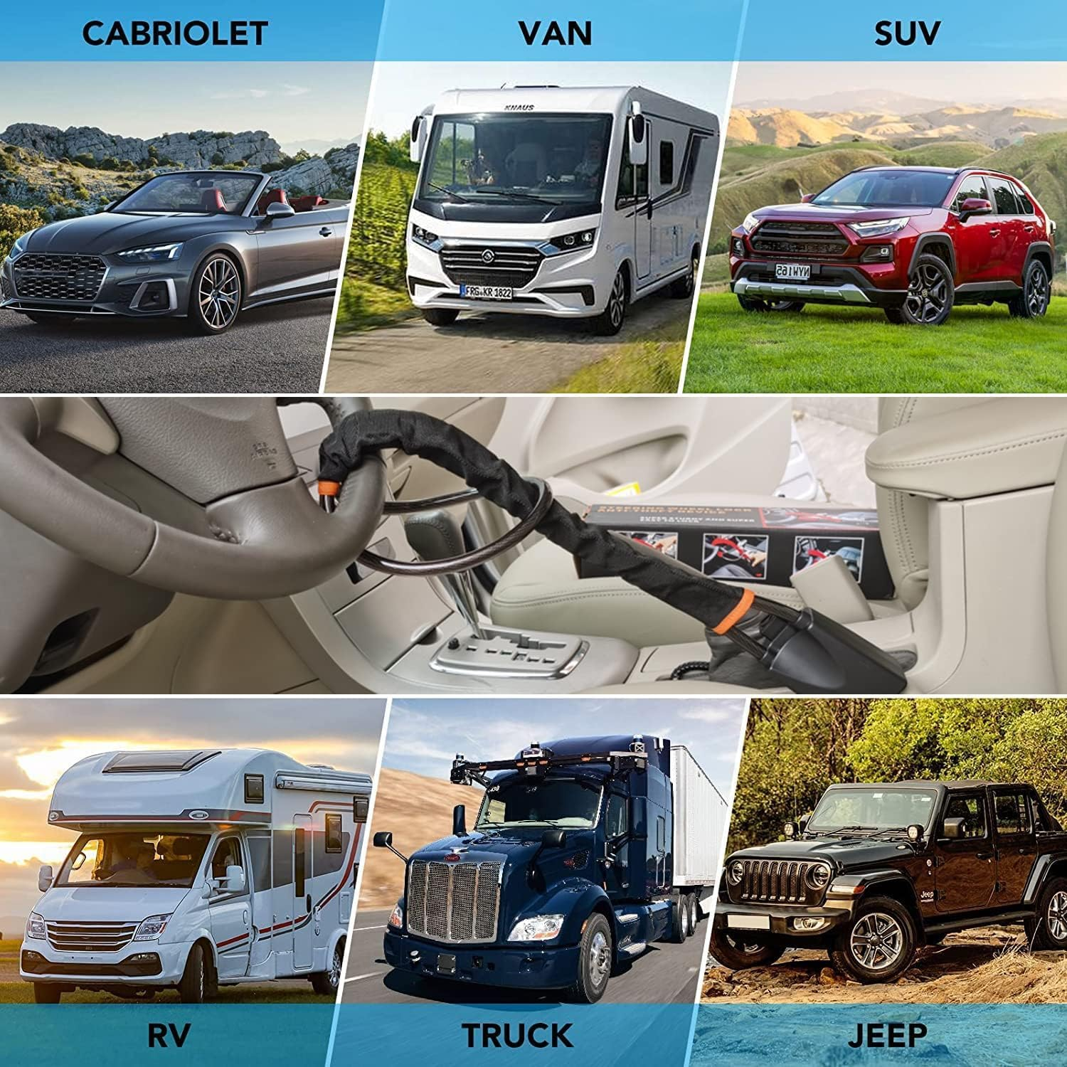 ASENDIWAY Steering Wheel Lock Universal anti Theft Car Lock with 3 Keys Fit Most Cars Vehicle Truck SUV Van image number 6