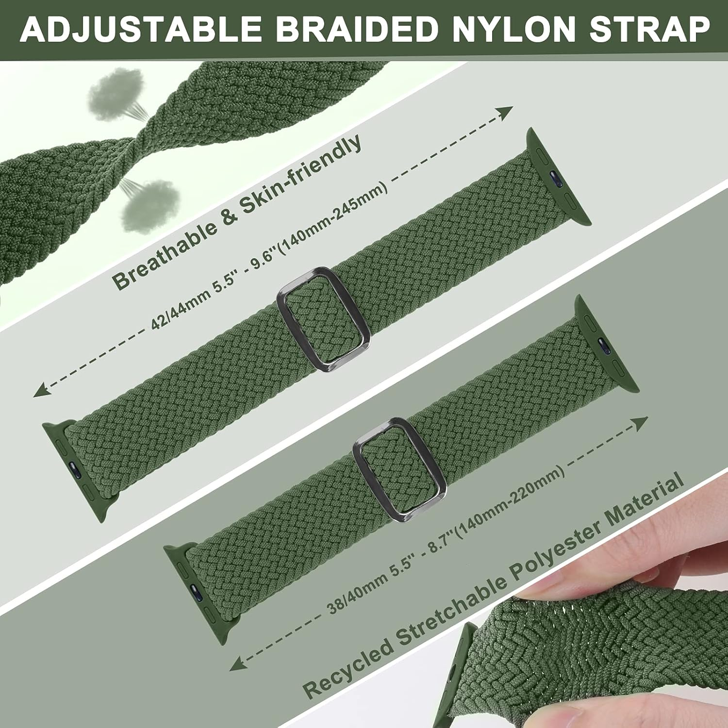 2 Pack Braided Bands Compatible with Apple Watch 38Mm 40Mm 41Mm 42Mm 44Mm 45Mm 46Mm 49Mm for Women Men, Solo Loop Nylon Strap for Iwatch Series 11/10/9/8/7/6/5/4/3/2/1/SE 3/Ultra 3 image number 3