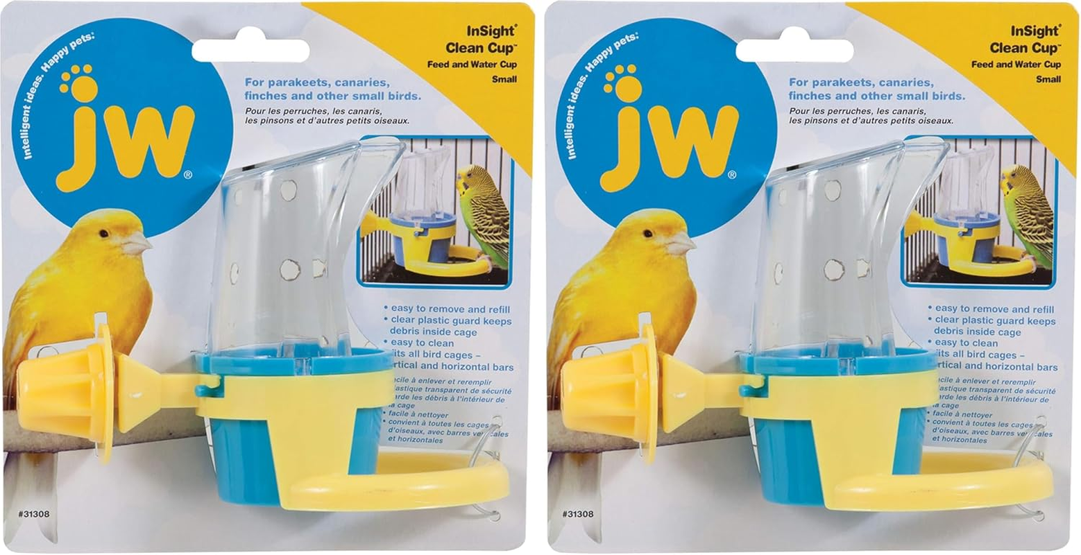 JW Pet 31308 Insight Clean Cup Bird Feed & Water Small, 10Cm, Yellow (Pack of 2)